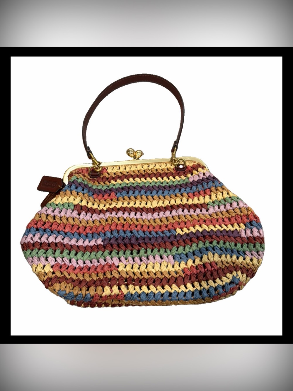 COACH MULTICOLOR STRAW LARGE KISSLOCK 27 BAG CDZ29 In Multi NWT